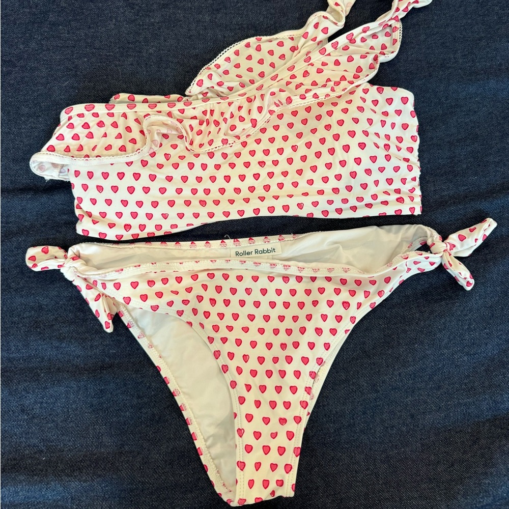 Roller rabbit bikini one shoulder pink hearts